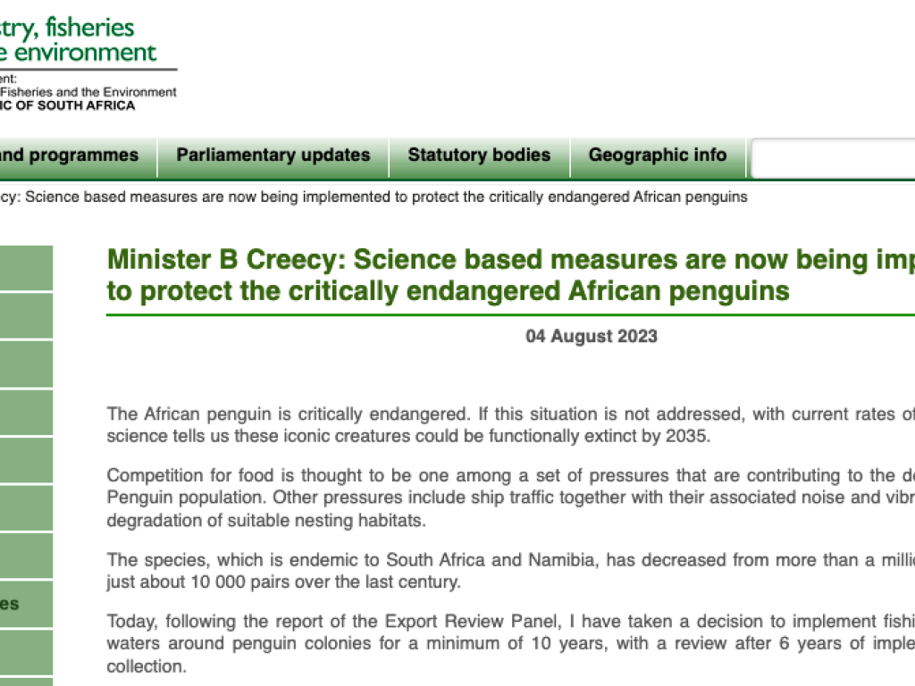 Screenshot of Minister Creecy's announcement